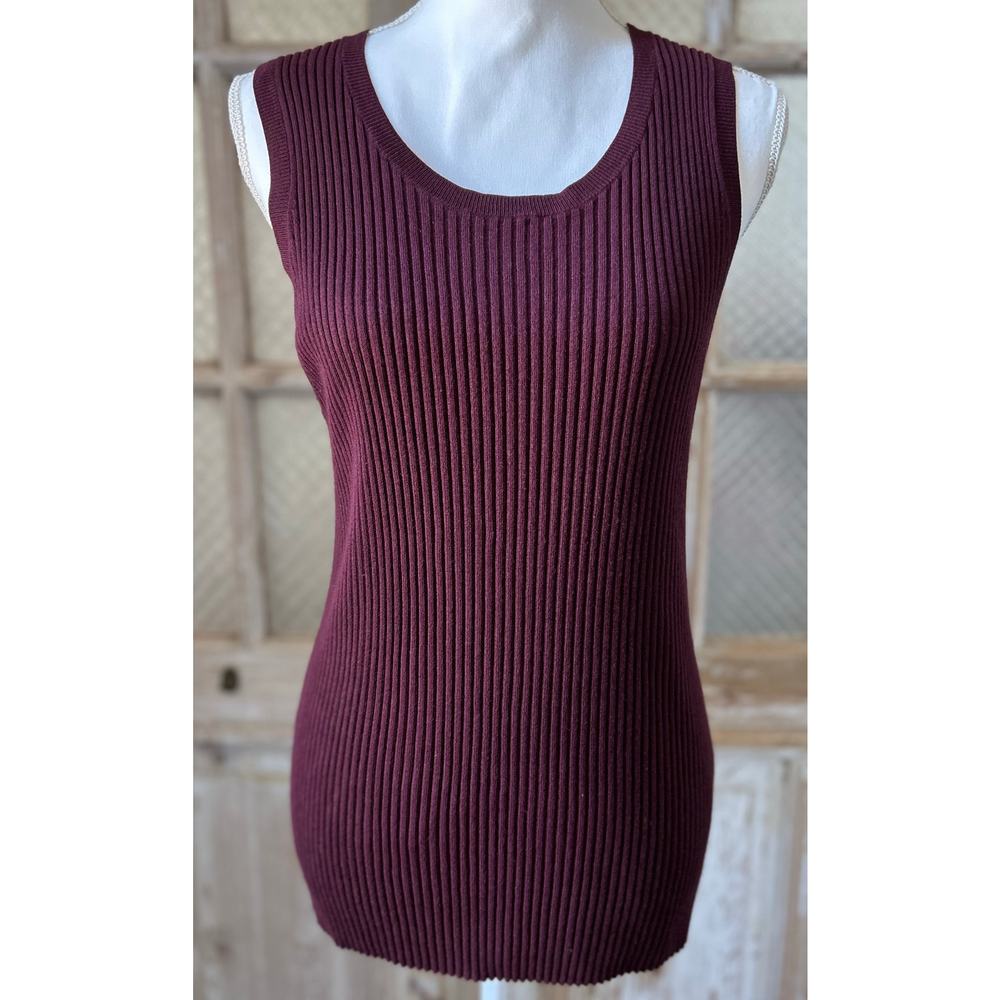 Women Lord & Taylor Ribbed Tank Top, Maroon, Size XL